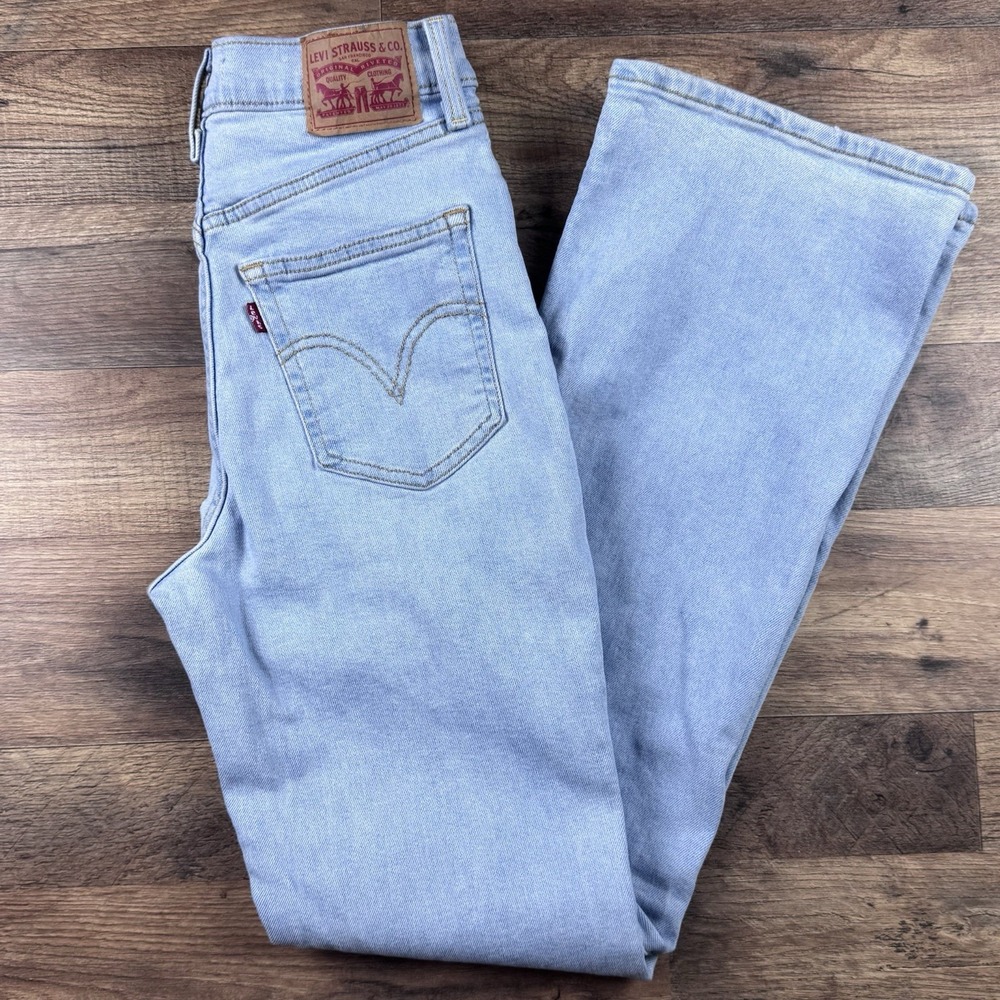 Levis Ribcage Boot Jeans Womens 28 Light Wash Blue High Rise Button Fly